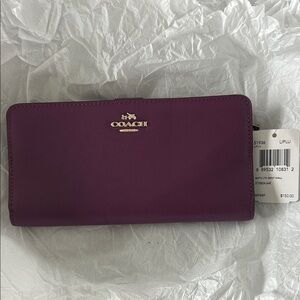 Coach Zip-Around Continental Wallet in Deep Plum with Gold Hardware